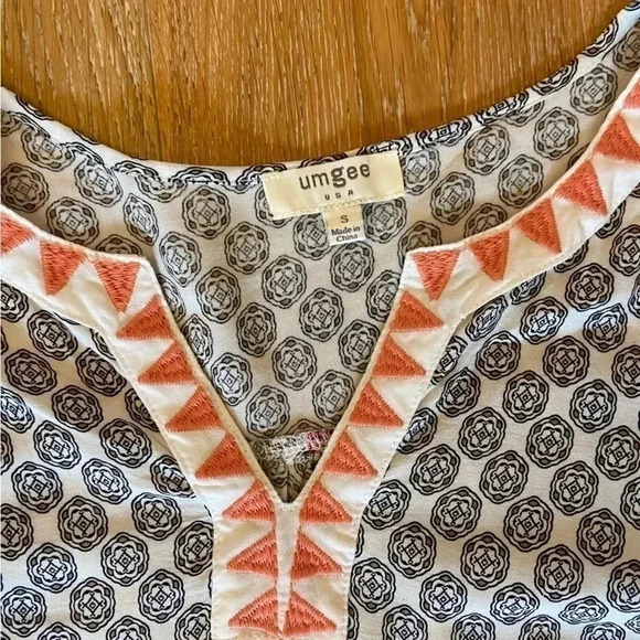 Umgee Print Cotton Tunic Dress Embroidered 3/4 Sleeves Sz S Whimisgoth Flowy - Picture 6 of 6